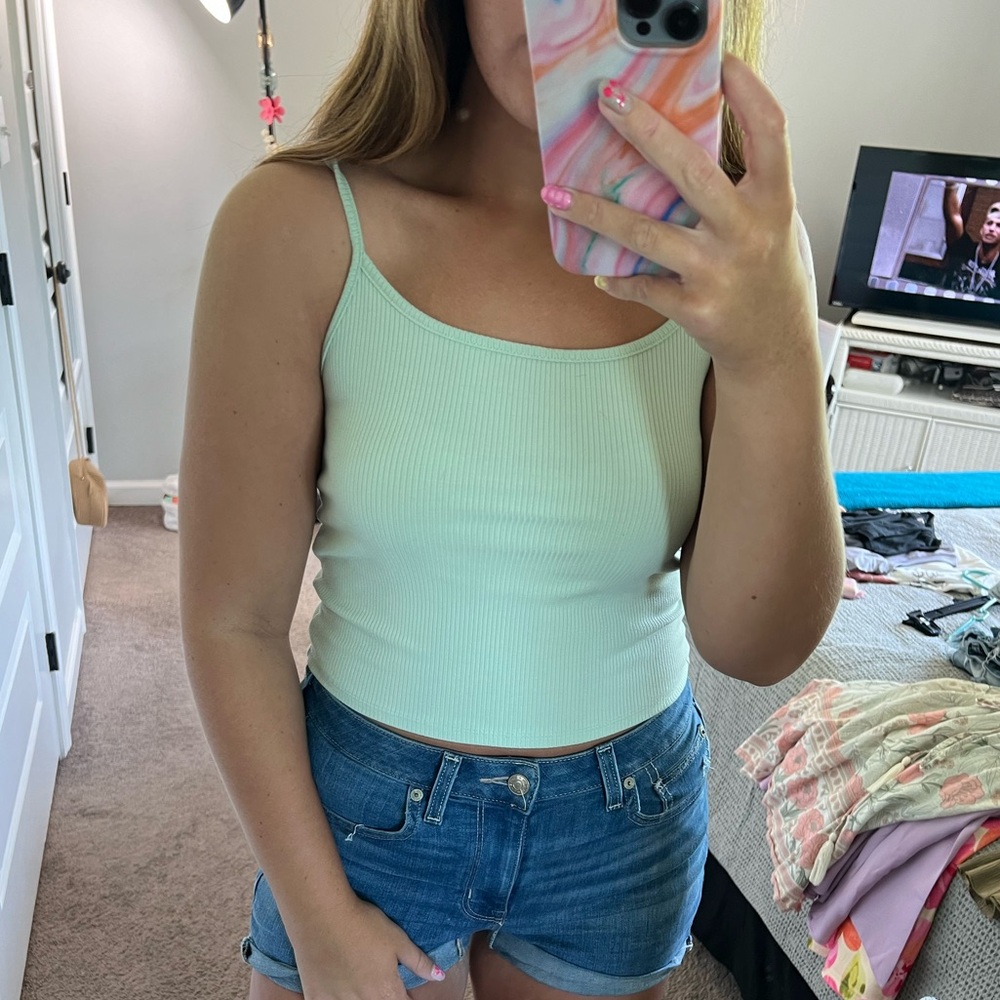 American Eagle Mint Cropped Cami Tank Top Size Medium